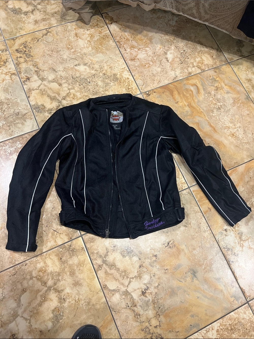 Harley-Davidson Black Women's Mesh Motorcycle Jacket with White Piping